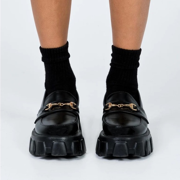 Princess Polly Women’s Sz 6 PENNY LANE PLATFORM LOAFERS Chunky Slide On - BLACK - Picture 2 of 15